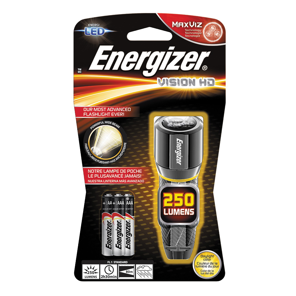 EPMHH32E Flashlight, AAA Battery, LED Lamp, 250 Lumens, 80 m Beam Distance, 2.5 hr Run Time, Silver