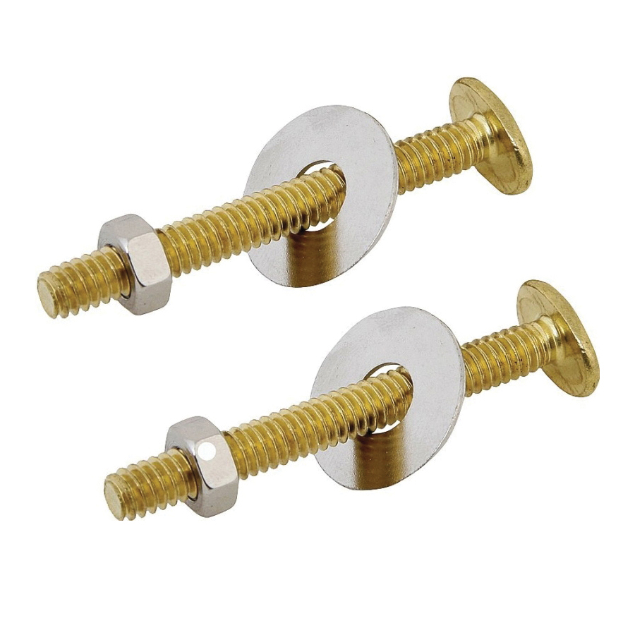 Bolt Set, Steel, Brass, For: Use to Attach Toilet to Flange, 1/4 in x 2-1/4 in Bolts and Steel Washers