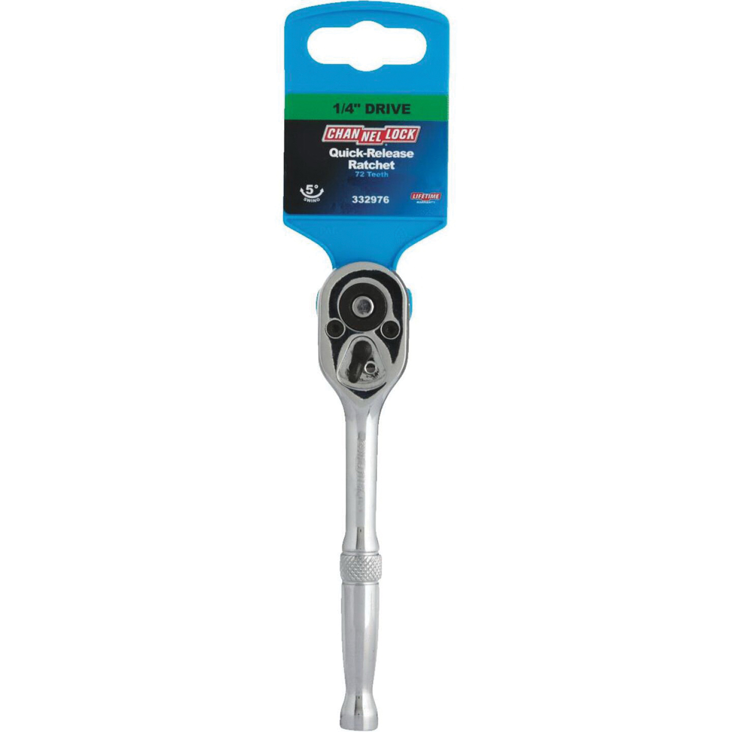 Channellock 332976 Quick Release Ratchet, 1/4 in Drive, 5-5/8 in OAL, Chrome