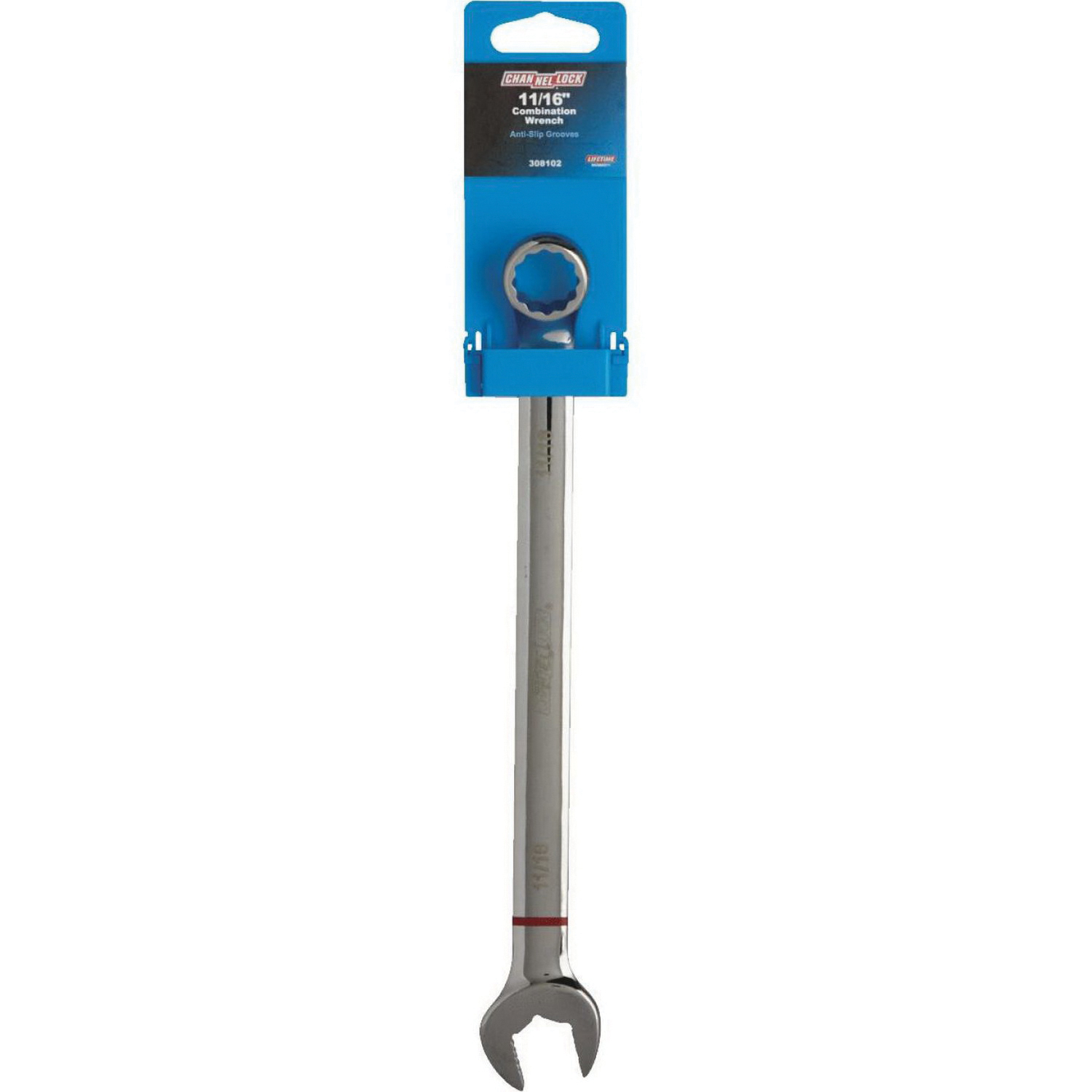 Channellock 308102 Combination Wrench, SAE/Metric, 11/16 in Head, 10-3/4 in L, 12-Point, Vanadium Steel