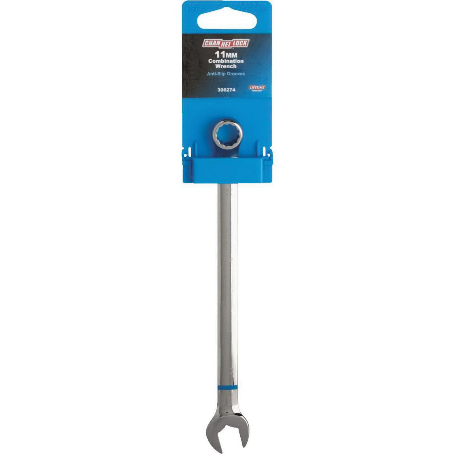 Channellock 306274 Combination Wrench, Metric, 11 mm Head, 7-5/16 in L, 12-Point, Vanadium Steel, Chrome