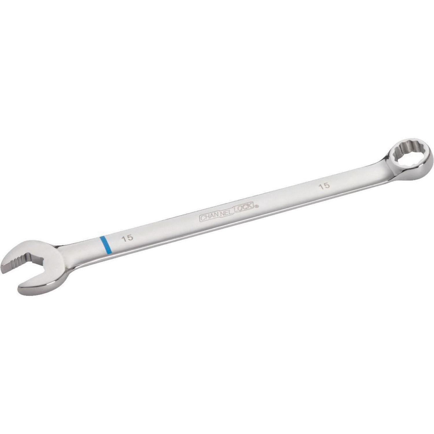 Channellock 306770 Combination Wrench, Metric, 15 mm Head, 9-5/16 in L, 12-Point, Vanadium Steel, Chrome