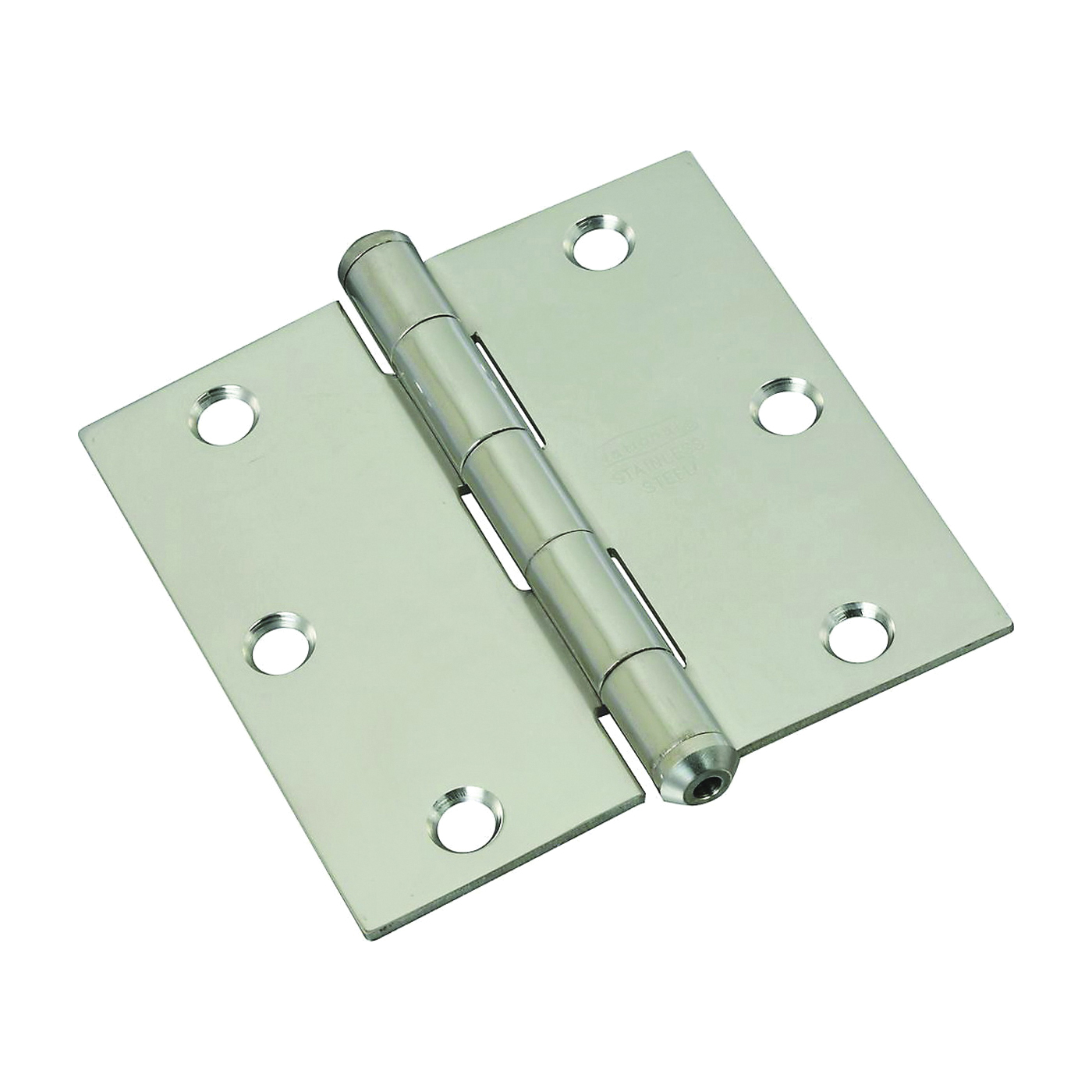 N830-277 Square Corner Door Hinge, Stainless Steel, Zinc, Non-Rising, Removable Pin, 50 lb