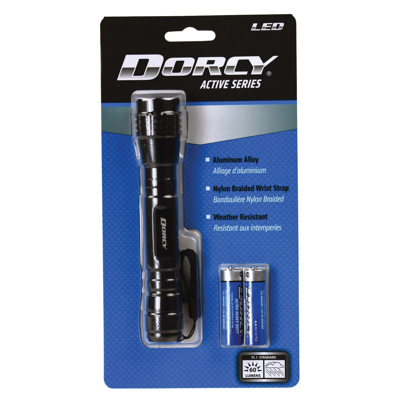 Dorcy 41-4016 Flashlight, AA Battery, LED Lamp, 60 Lumens Lumens, Black