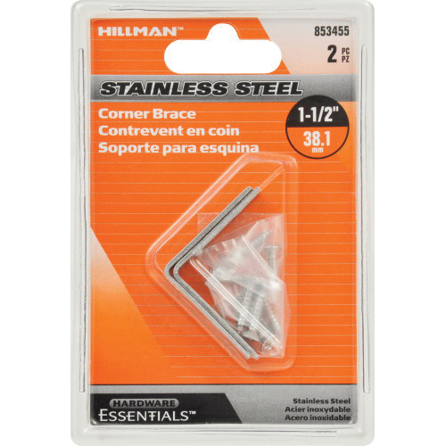 Corner Brace, Hardware Essentials, 1-1/2 in L, 1/2 in H, Stainless Steel - 2