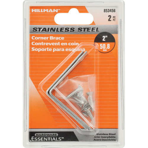 Corner Brace, Hardware Essentials, 2 in L, 5/8 in H, Stainless Steel - 2
