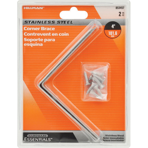 Corner Brace, Hardware Essentials, 4 in L, 7/8 in H, Stainless Steel - 2