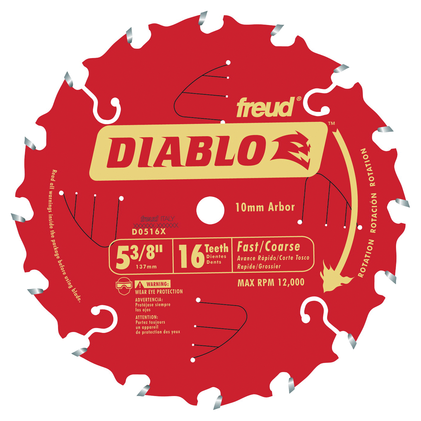 D0516X Circular Saw Blade, 5-3/8 in Dia, 0.393 in Arbor, 16-Teeth, Carbide Cutting Edge