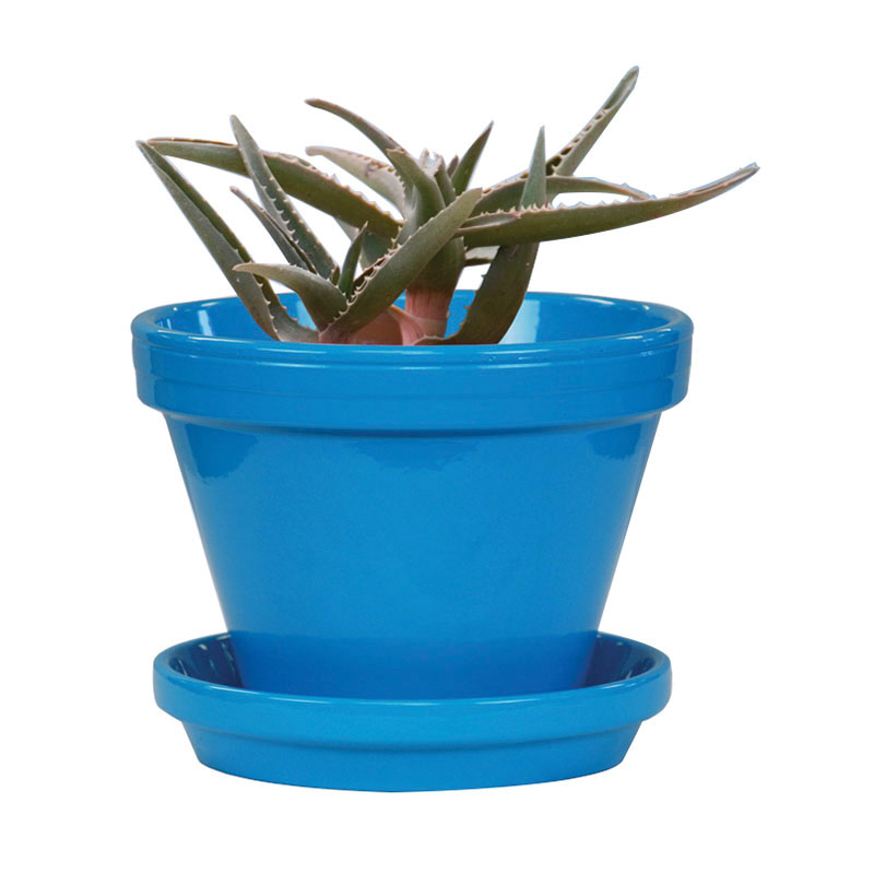 Ceramo PCS-6-B Pot, 6-1/2 in Dia, 5-1/2 in H, Clay, Blue, Powder-Coated