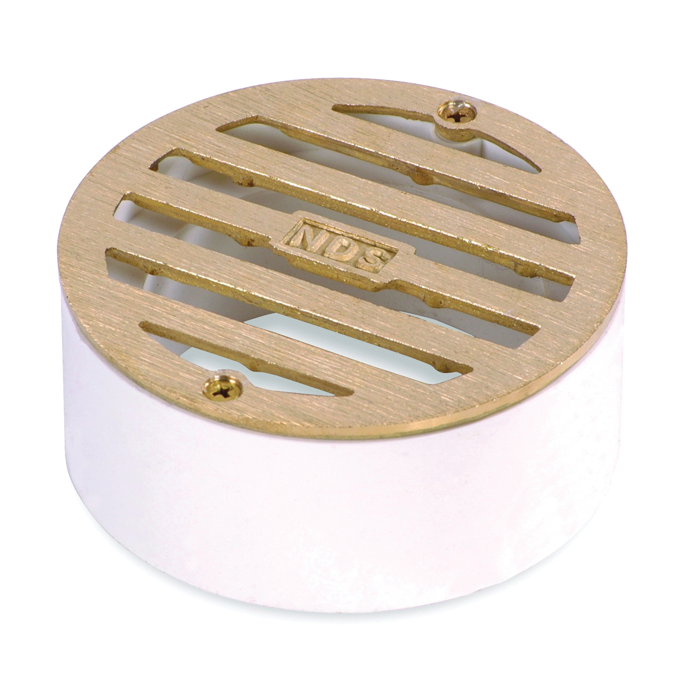 NDS 909B Drain Grate with Collar, 3-1/4 in L, 3-1/4 in W, Round, 3/16 in Grate Opening, Brass, Satin Brass