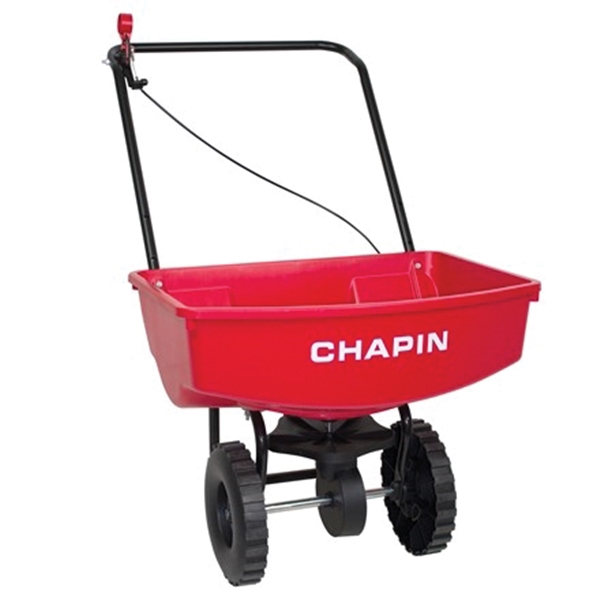 Chapin 8000A Lawn Spreader, 65 lb, Steel Frame, Poly Hopper, Deep Lug Wheel