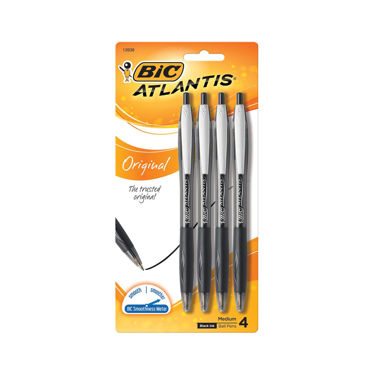 BIC Atlantis VCGP41BK Pen, Retractable, 1 mm Tip, Medium Tip, Black Ink, Oil-Based Ink, Contoured Grip - 2