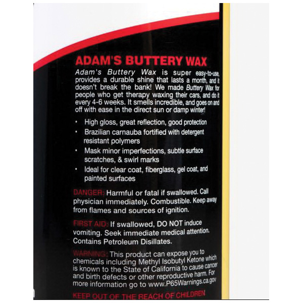 ADAM'S POLISHES WS-BW2-16 Buttery Wax, 16 oz, Liquid, Fruity - 5