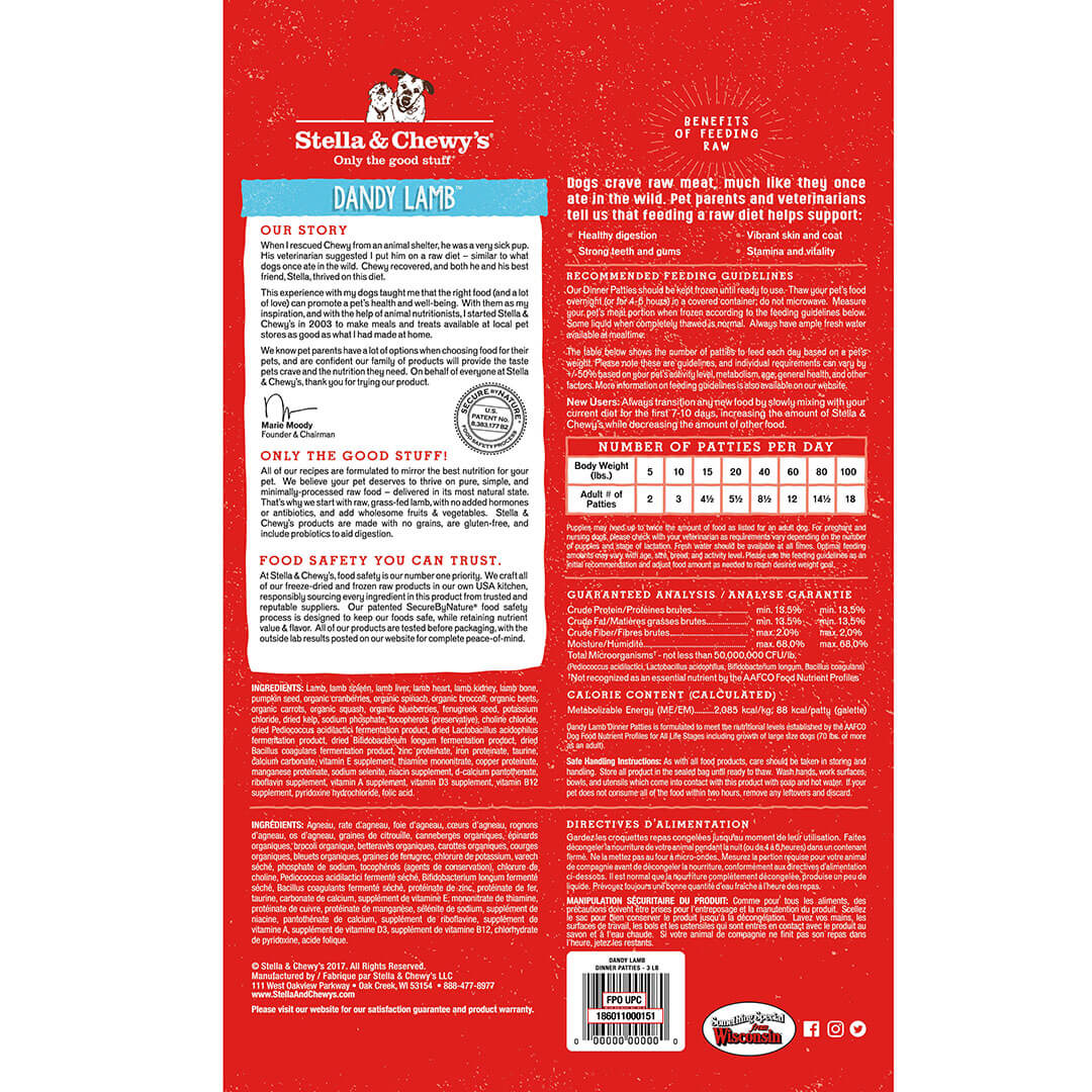 Stella & Chewy's SCFDL6 Dog Food, Patty, Dandy Lamb Flavor, 6 oz - 2