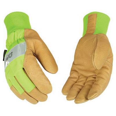 Heatkeep 1939KWPM Gloves, M, Angled Wing Thumb, Knit Wrist Cuff, Pigskin, Gold - 1