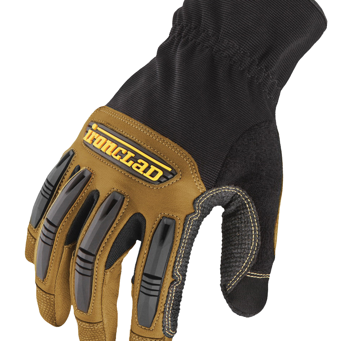 Ironclad RANCHWORX RWG2-05-XL Gloves, XL, 9-1/2 in L, Wing Thumb, Open Cuff, Leather, Black/Tan - 1