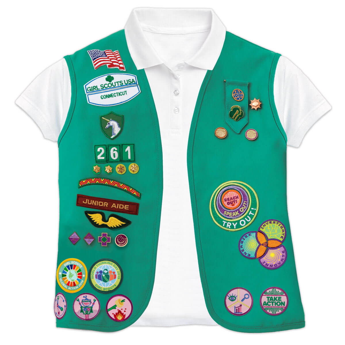 Girl Scouts 0055-4 Official Vest, Girl's, XL, Cotton/Polyester, Green - 2