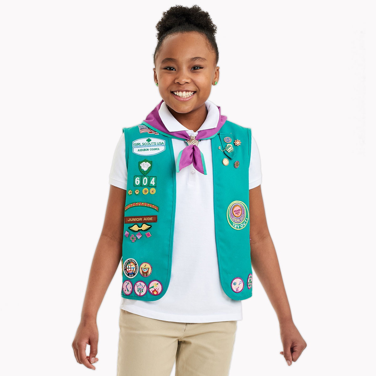 Girl Scouts 0055-4 Official Vest, Girl's, XL, Cotton/Polyester, Green - 3