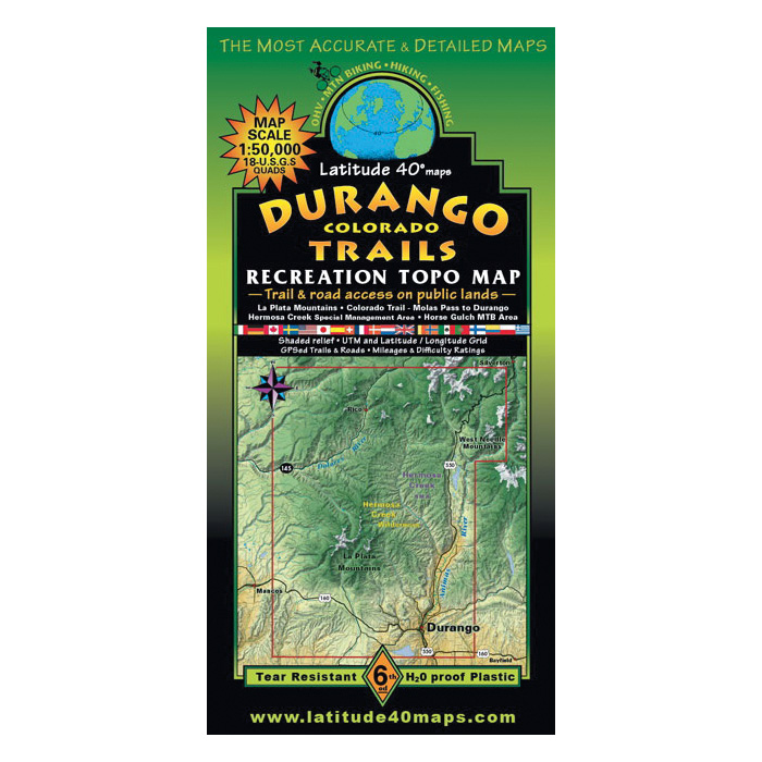 Latitude 40° Latitude 40° 1-879866-19-6 Trail Map, 39.3 in L, 25.2 in W, Durango - 1