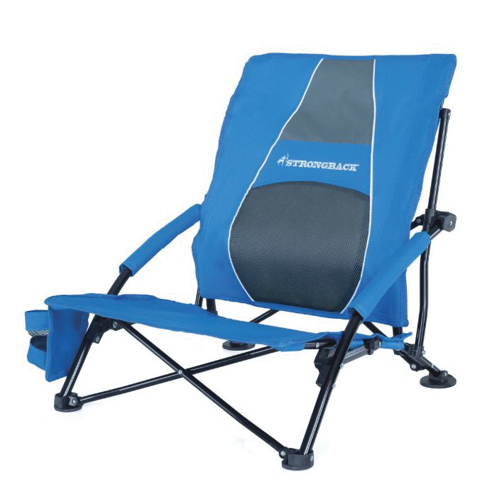 Strongback 400LC-BLUGR Beach Chair, 23-1/2 in D, 24 in H, Steel Frame, Black Frame, Polyester Seat - 1