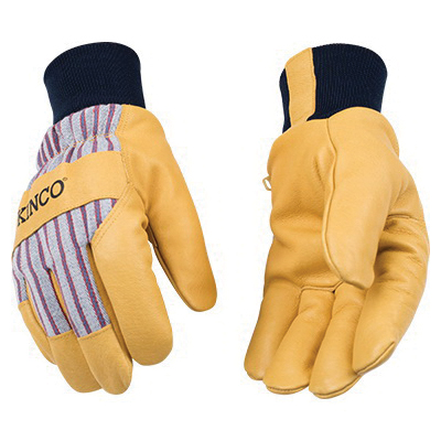 Heatkeep 1927KW-S Gloves, Small, 12 in L, Angled Wing Thumb, Knit Wrist Cuff, Pigskin, Gold - 1