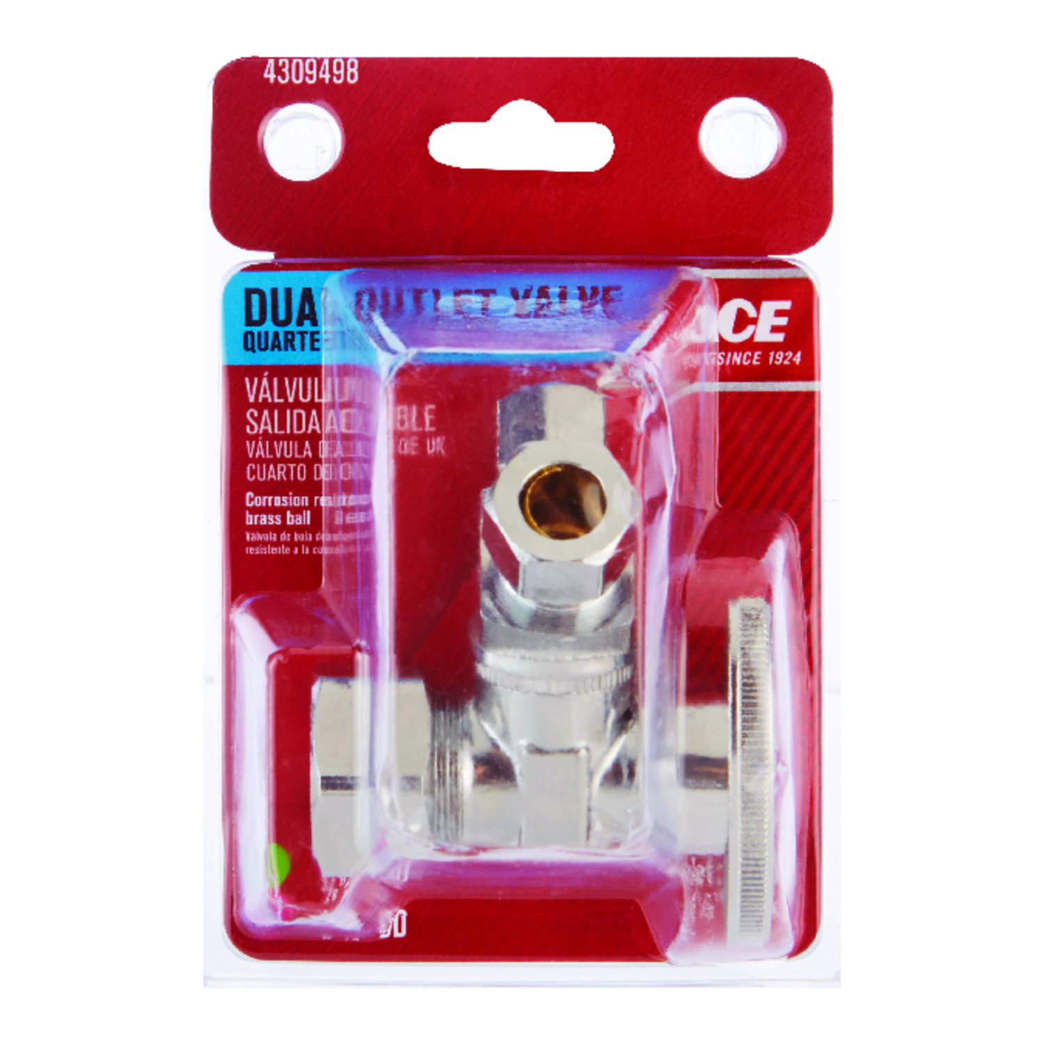 ACE ACE2904VLF Dual Shut-Off Valve, 5/8 x 3/8 x 1/4 in Connection, Compression, Brass Body