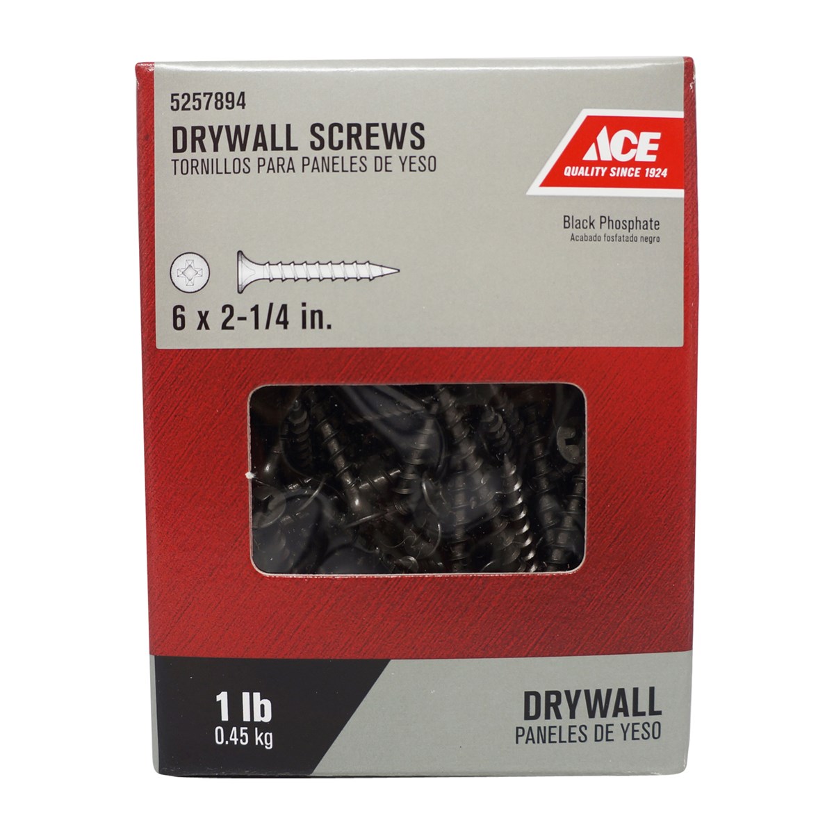 ACE 100212ACE Screw, #6 Thread, 2-1/4 in L, Coarse Thread, Bugle Head, Phillips Drive, Sharp Point, Steel, 174 PK - 2