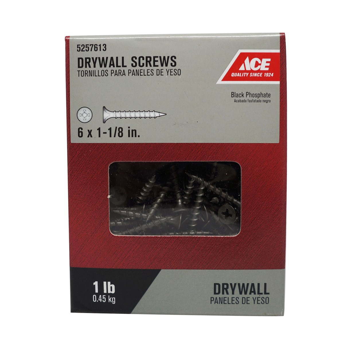 ACE 100204ACE Screw, #6 Thread, 1-1/8 in L, Coarse Thread, Bugle Head, Phillips Drive, Sharp Point, Steel, 309 PK - 2