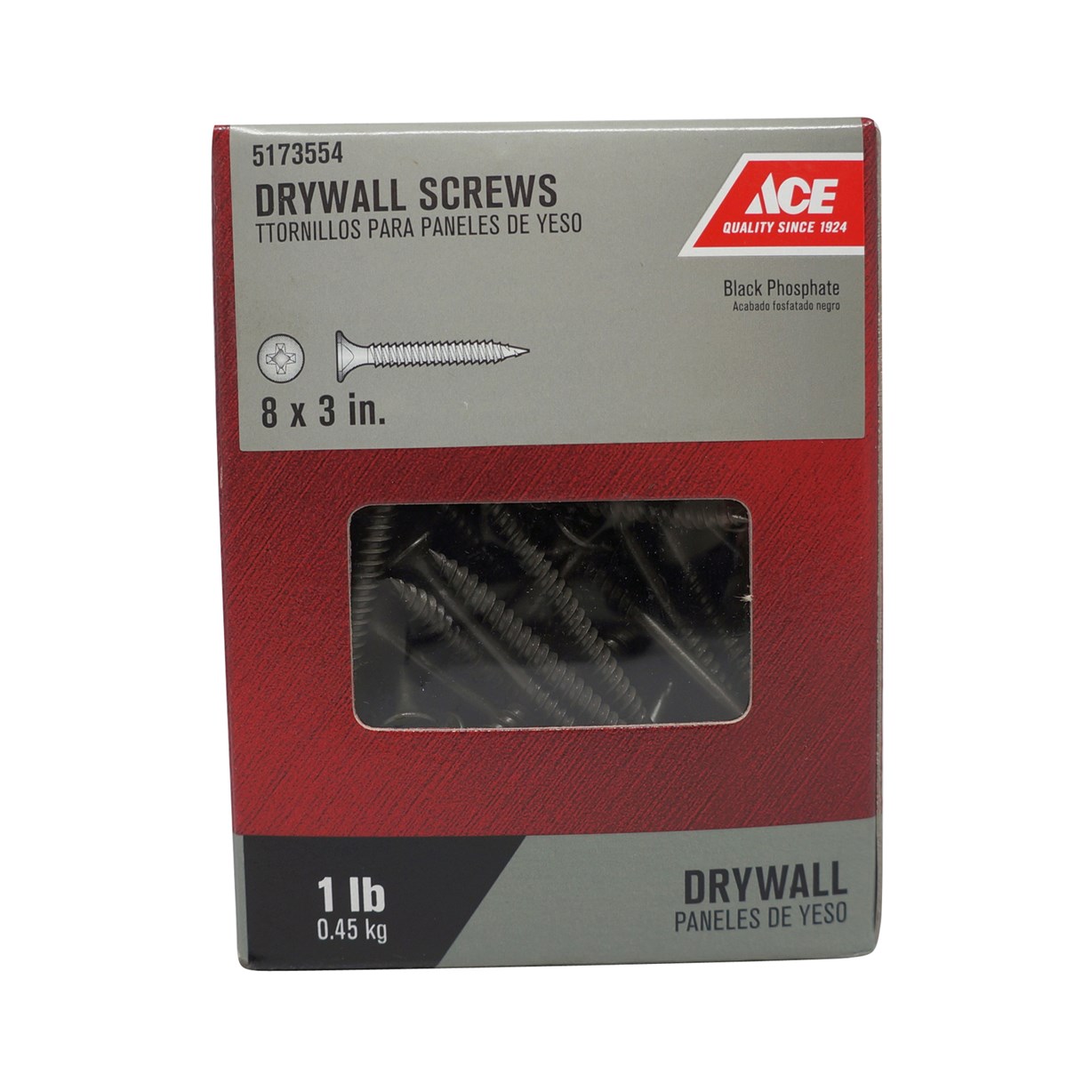 ACE 100124ACE Screw, #8 Thread, 3 in L, Fine Thread, Bugle Head, Phillips Drive, Sharp Point, Steel, Black Phosphate - 2