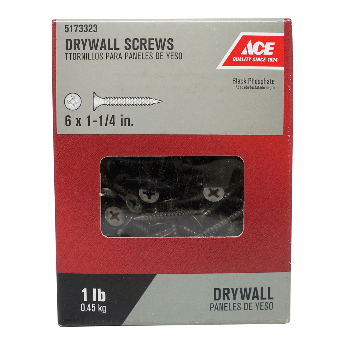 ACE 100106ACE Screw, #6 Thread, 1-1/4 in L, Fine Thread, Bugle Head, Phillips Drive, Sharp Point, Steel, Black Phosphate - 2