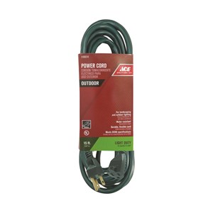ACE OU-SJT163-10-GR Extension Cord, 16/3 AWG Cable, 15 ft L, 13 A, 125 V, Green - 2