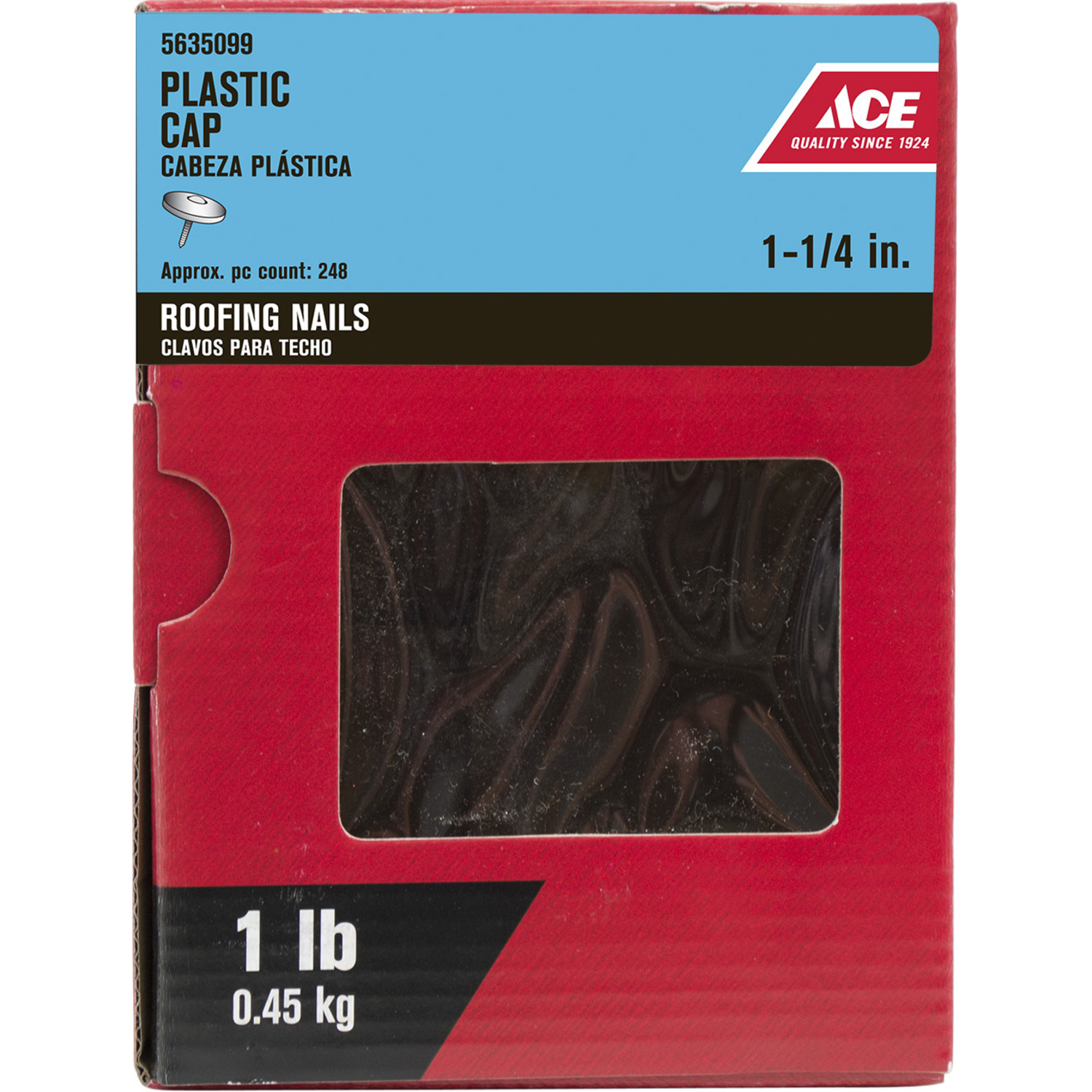 ACE 5635099 Roofing Nail, 1-1/4 in L, Flat Head, Plastic/Steel, Green - 1