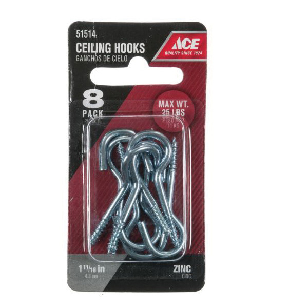 ACE 01-3480-128 Ceiling Hook, 25 lb Working Load, Steel, Silver, Zinc - 2