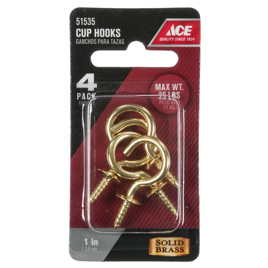 ACE 01-3477-478 Cup Hook, 5/32 in Thread, 1-1/2 in L, Brass, Polished Brass - 2