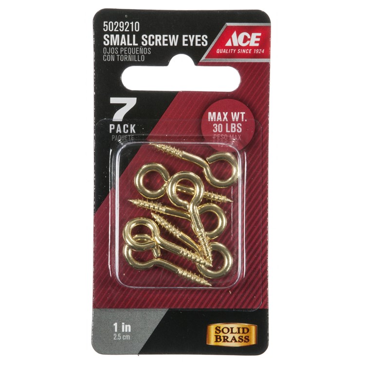 ACE 01-3466-322 Screw Eye, 1/8 in Dia Wire, 1/8 in Thread, 3/8 in L Thread, 1 in OAL, 30 lb Working Load, Brass - 2