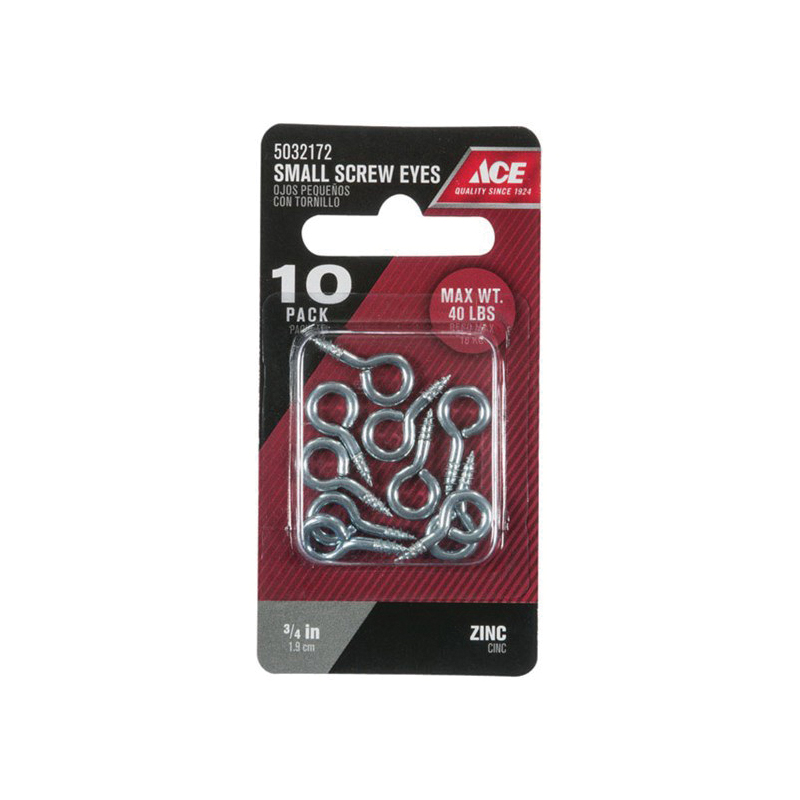 ACE 01-3466-151 Screw Eye, 1/8 in Dia Wire, 7/64 in Thread, 1/4 in L Thread, 3/4 in OAL, 40 lb Working Load, Steel, Zinc - 2