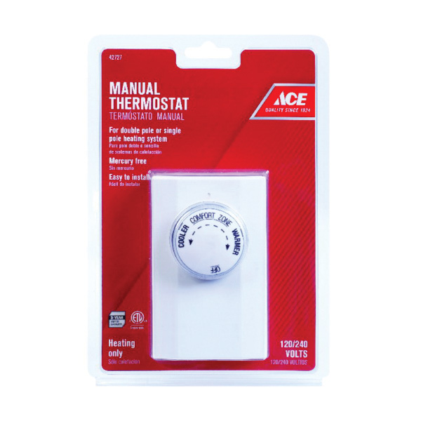 Mechanical Thermostat, Ace, 24 V, 22 A, Manual Operation, White - 2