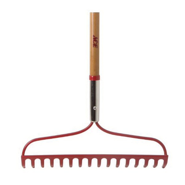 Garden Rake, Ace, 16 in W Head, 16 -Tine, Steel Tine, 47 in L Handle - 3