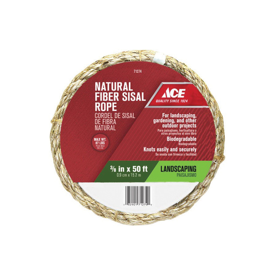 ACE 71274 Rope, 3/8 in Dia, 50 ft L, 87 lb Working Load, Sisal, Tan - 2