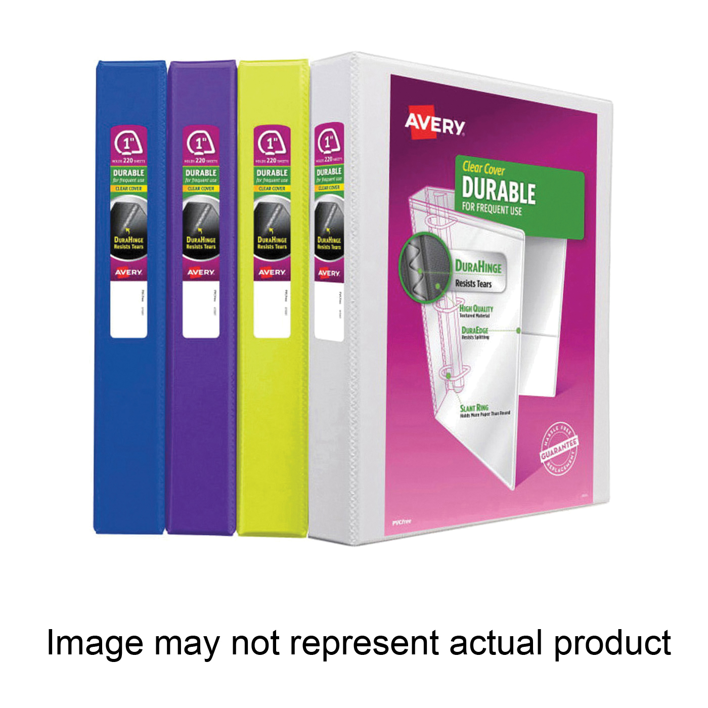Avery 17018 View Binder, 1 in Ring, Slant Ring, 220 Sheet, Plastic, Assorted - 1