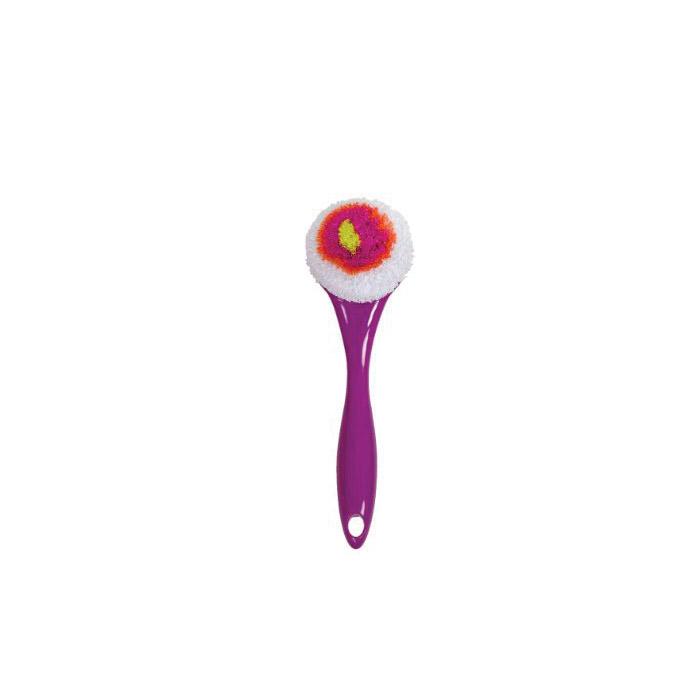 Casabella 8515558 Round Mesh Scrubber, 9 in OAL, Plastic Handle, Lime/Orange/Plum Handle - 2