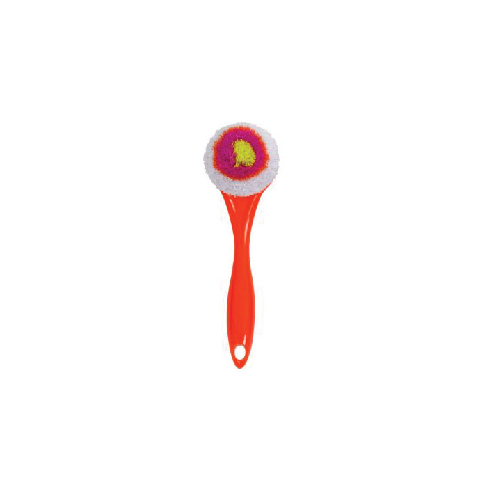 Casabella 8515558 Round Mesh Scrubber, 9 in OAL, Plastic Handle, Lime/Orange/Plum Handle - 4
