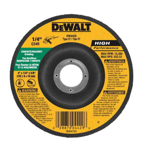 DeWALT DW4551 Grinding Wheel, 4-1/2 in Dia, 1/4 in Thick, 5/8 in Arbor, 24 Grit, Silicon Carbide Abrasive - 1