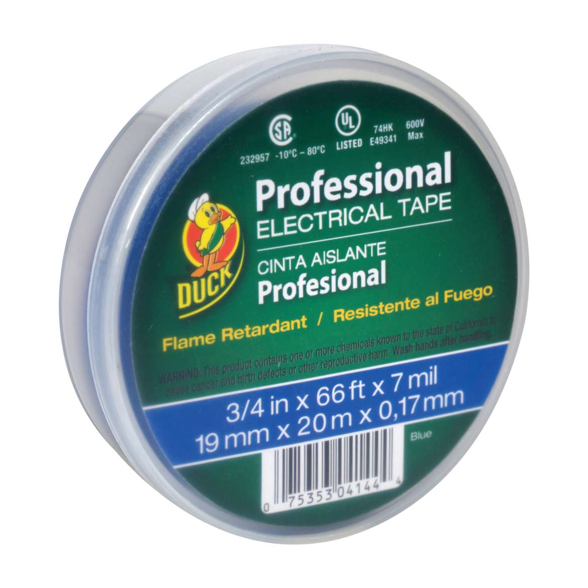 Duck 300879 Electrical Tape, 66 ft L, 3/4 in W, Blue, Vinyl Backing