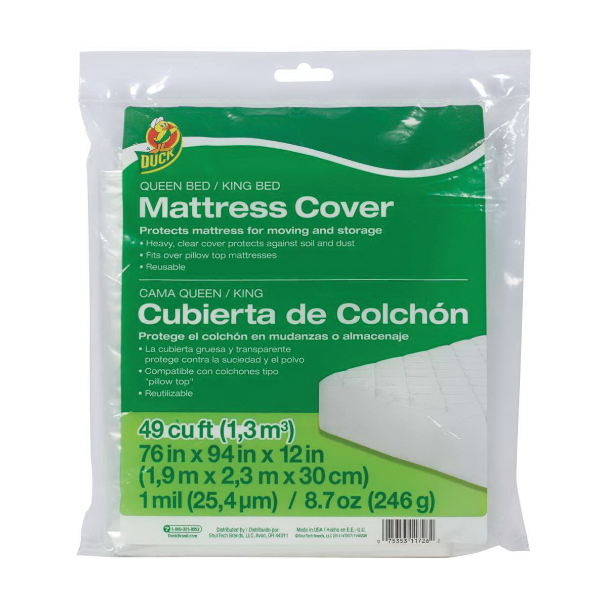 Duck 1140236 Mattress Cover, Queen/King Bedding, Plastic, Clear - 2
