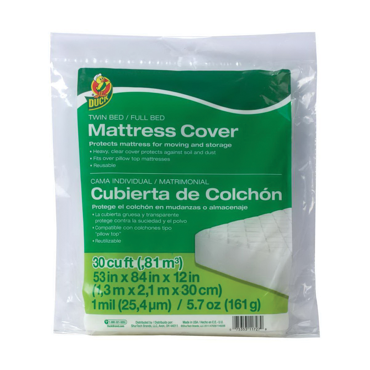 Duck 1140235 Mattress Cover, Full/Twin Bedding, Plastic, Clear - 2