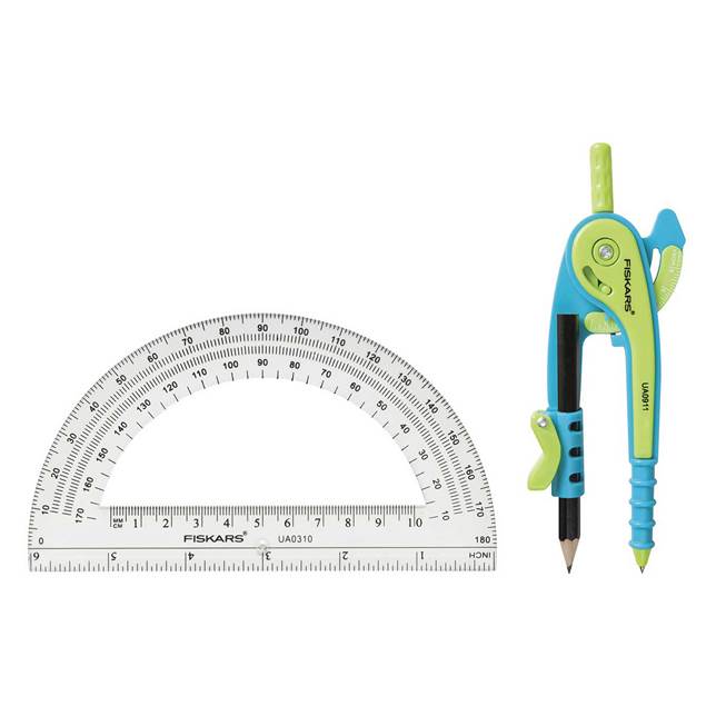 Fiskars 1565901001 Protractor and Compass Set, 12 in Circle, Plastic - 4