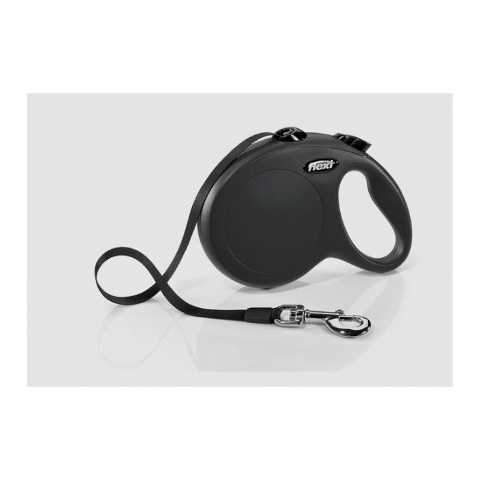 Flexi New Classic CL30T5.250.S Tape Dog Leash, 16 ft L, Black, Fastening Method: Snap Hook, L Breed - 1