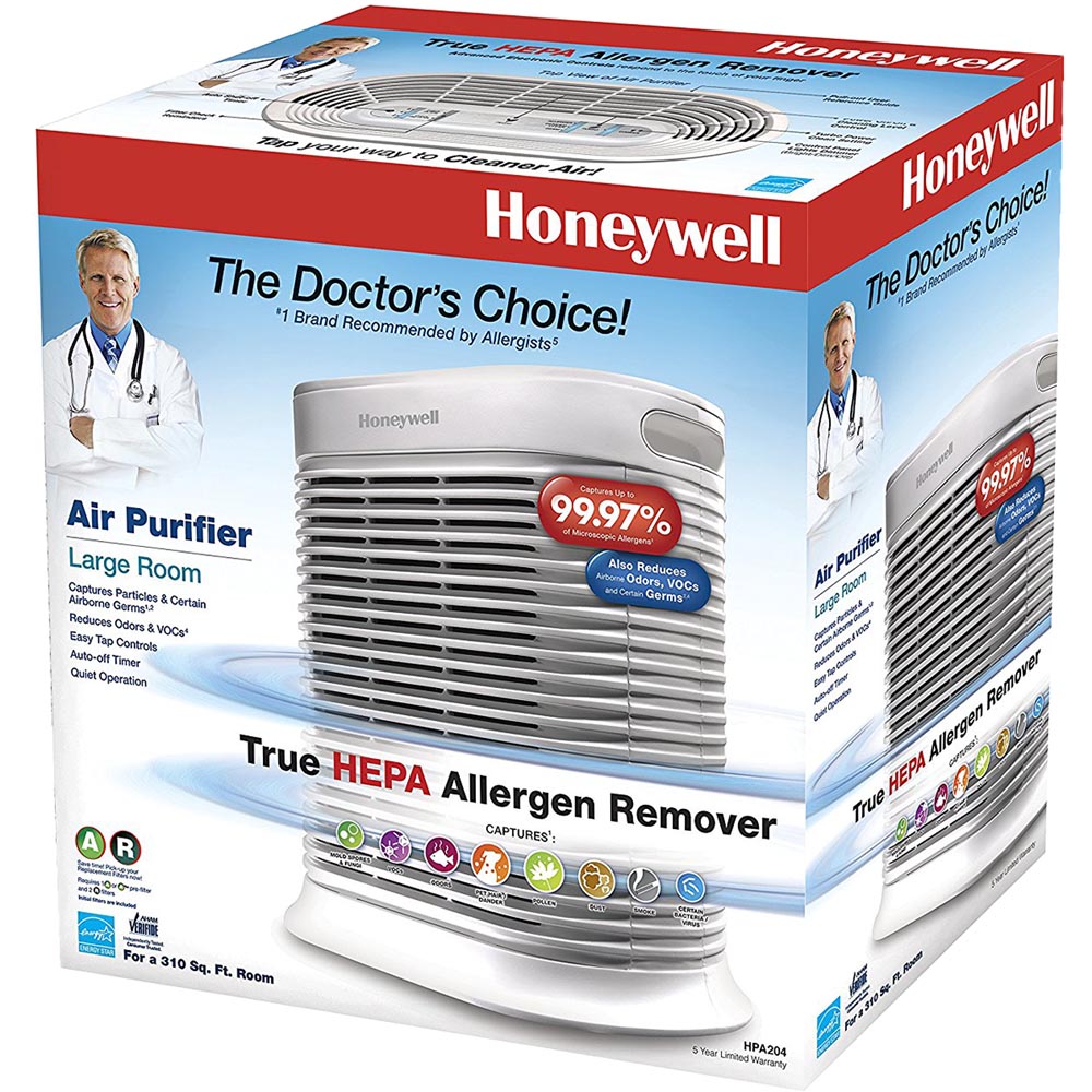 Honeywell HPA204 Air Purifier, HEPA Filter, 0.3 um, 310 sq-ft Coverage Area, White