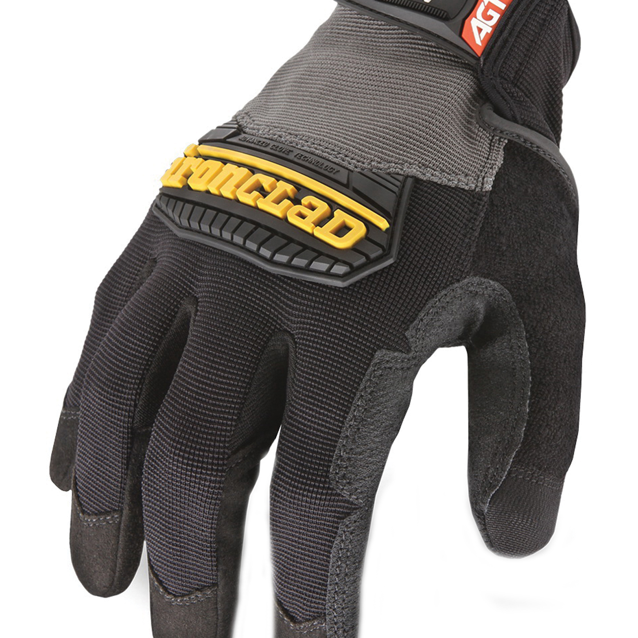 Ironclad HEAVY UTILITY HUG-03-M Gloves, Men's, M, Hook-and-Loop Cuff, Leather/Spandex, Black/Gray - 1
